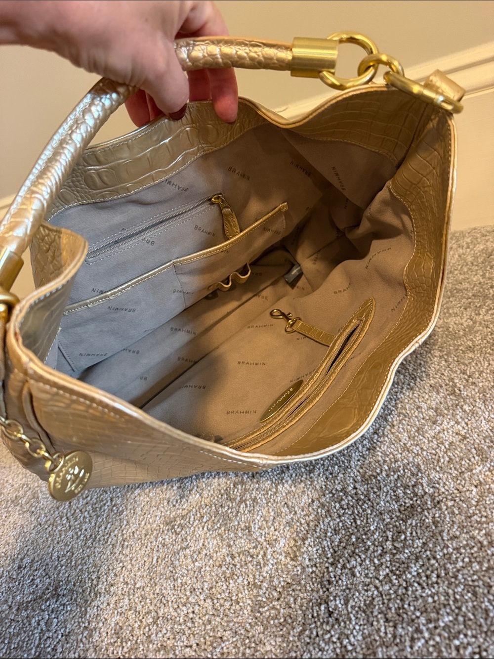 Brahmin Gold Croc-Embossed Shoulder Bag - Picture 2 of 5